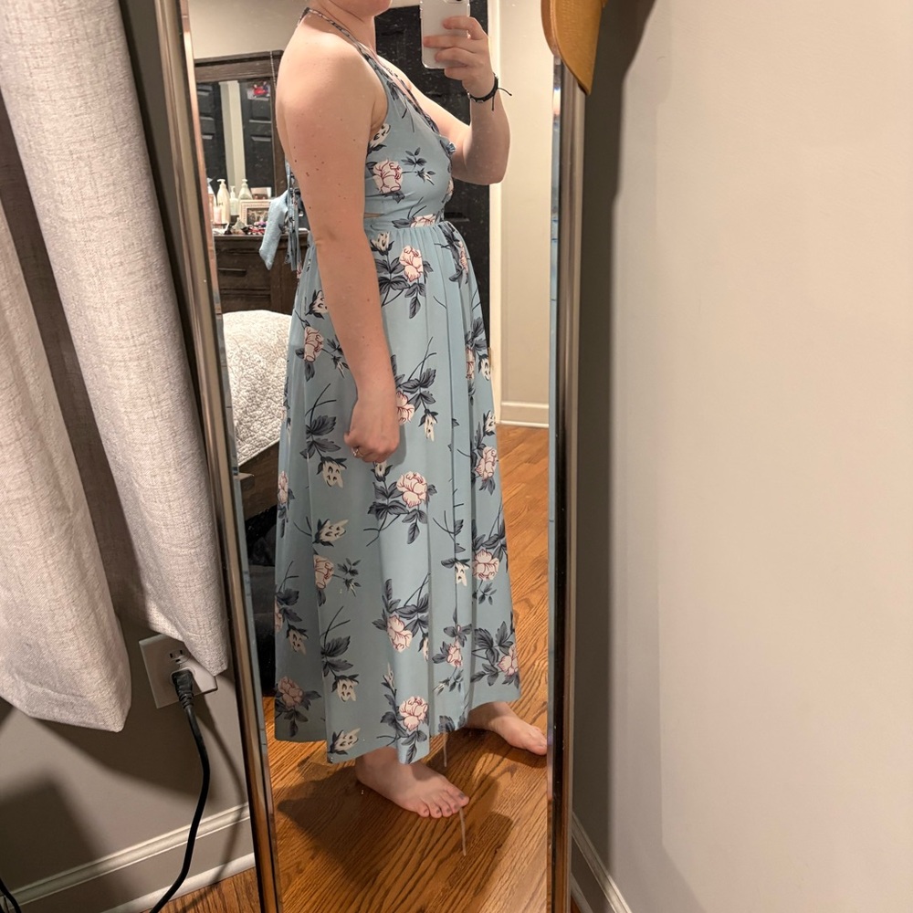 Floral Blue Halter Dress